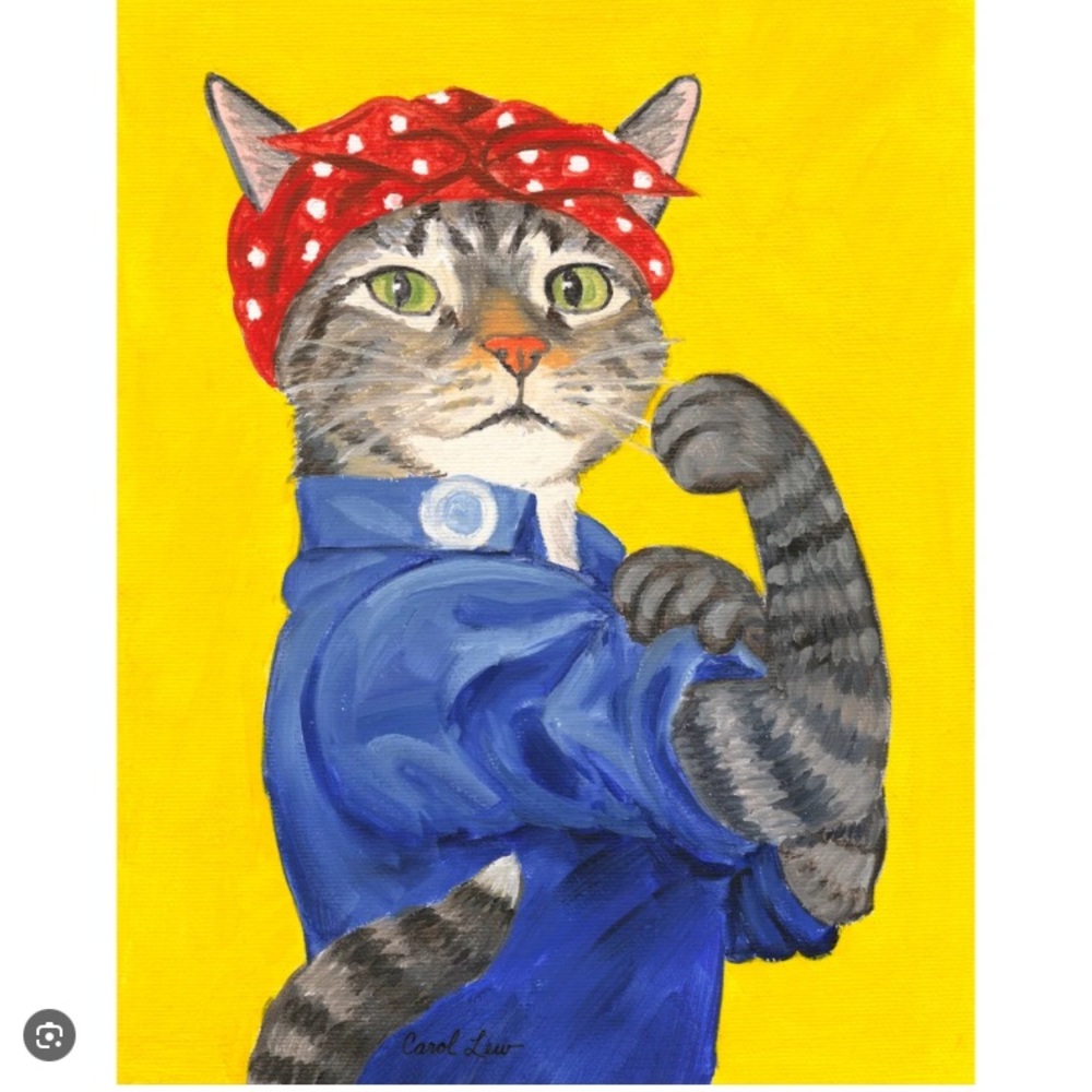 Cat Rosie the Riveter Canvas Wall Art Decor Painting NWT